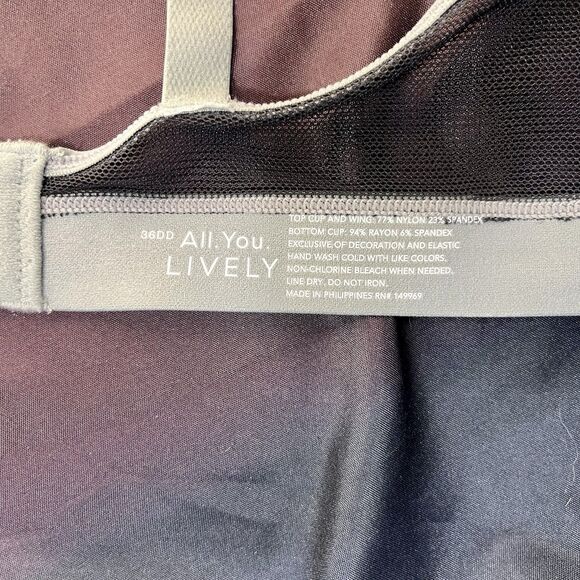 All You Lively All Day Deep V Plunge lightly lined Grey Bra 36DD No Wires J-hook - Picture 5 of 8